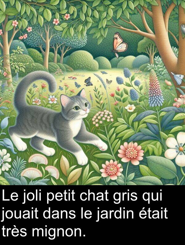 gris: Le joli petit chat gris qui jouait dans le jardin était très mignon.