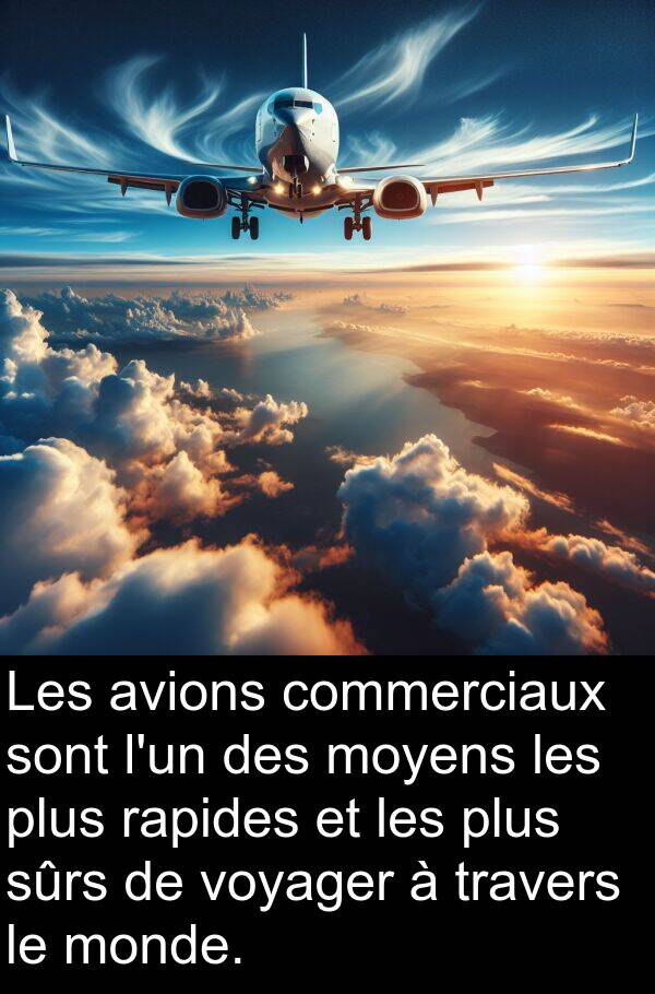 rapides: Les avions commerciaux sont l'un des moyens les plus rapides et les plus sûrs de voyager à travers le monde.