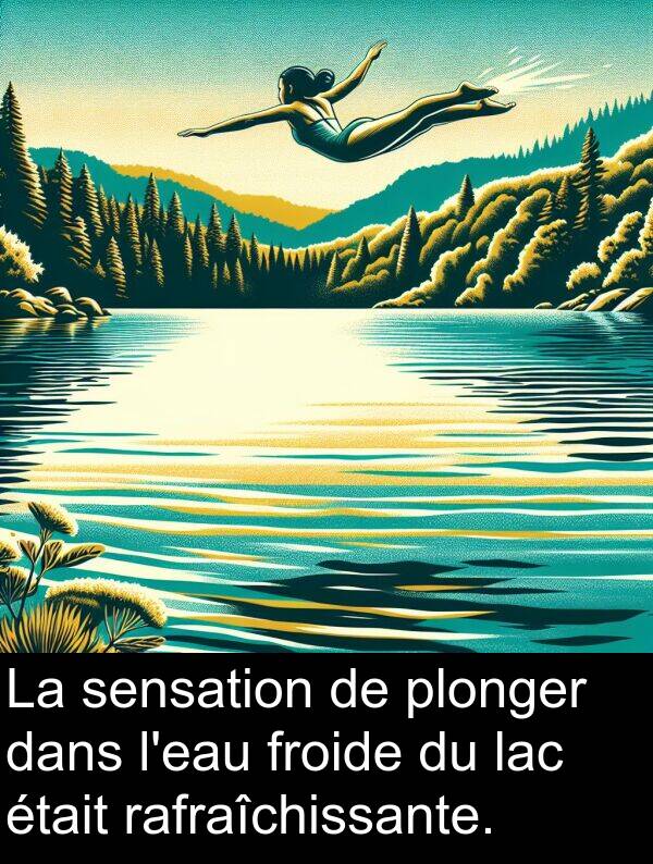 rafraîchissante: La sensation de plonger dans l'eau froide du lac était rafraîchissante.