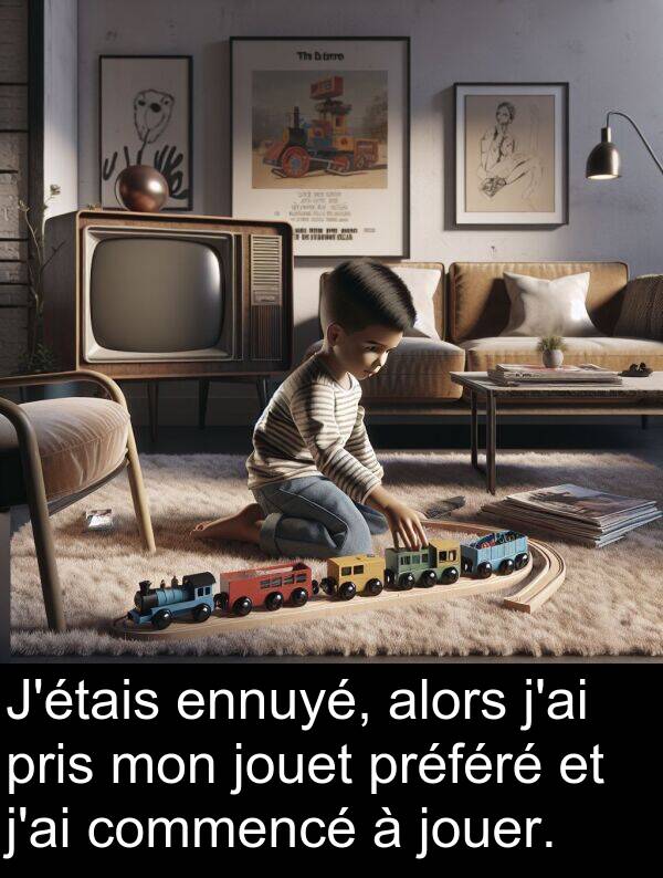 jouet: J'étais ennuyé, alors j'ai pris mon jouet préféré et j'ai commencé à jouer.