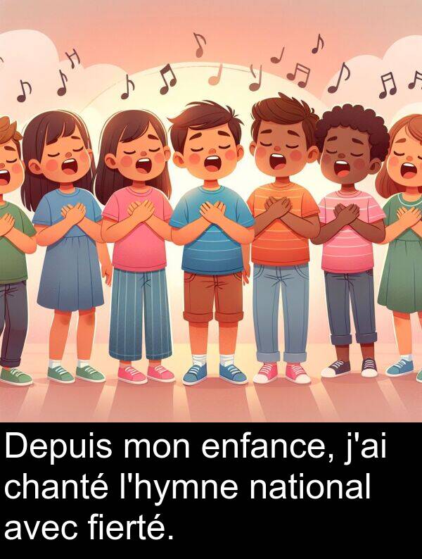 enfance: Depuis mon enfance, j'ai chanté l'hymne national avec fierté.