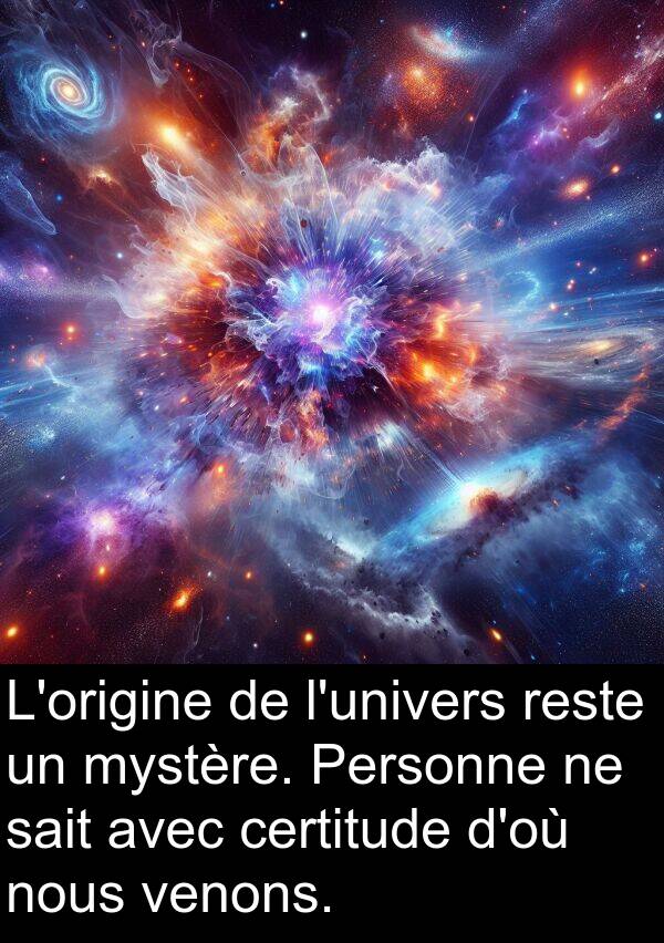 sait: L'origine de l'univers reste un mystère. Personne ne sait avec certitude d'où nous venons.
