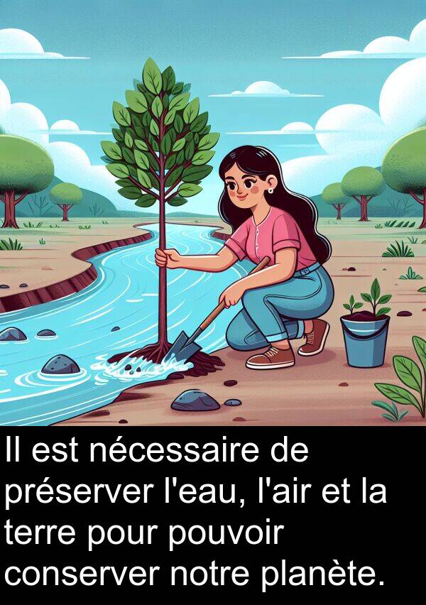 nécessaire: Il est nécessaire de préserver l'eau, l'air et la terre pour pouvoir conserver notre planète.