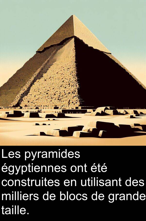 milliers: Les pyramides égyptiennes ont été construites en utilisant des milliers de blocs de grande taille.