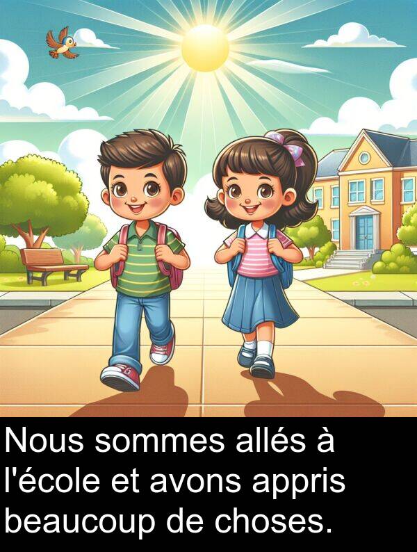 beaucoup: Nous sommes allés à l'école et avons appris beaucoup de choses.