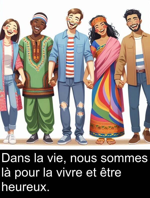 heureux: Dans la vie, nous sommes là pour la vivre et être heureux.