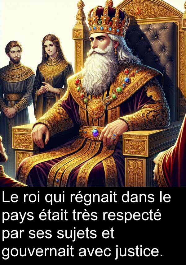 justice: Le roi qui régnait dans le pays était très respecté par ses sujets et gouvernait avec justice.