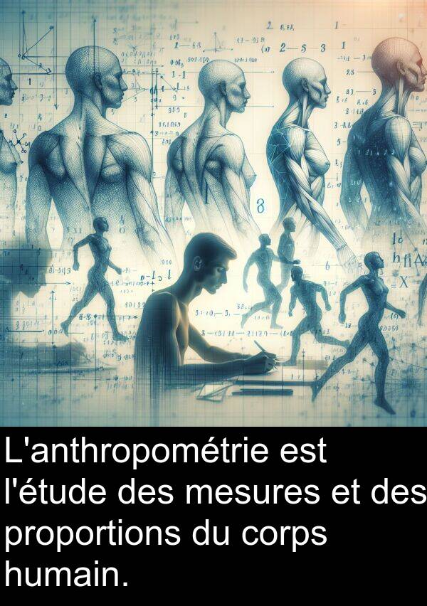 mesures: L'anthropométrie est l'étude des mesures et des proportions du corps humain.