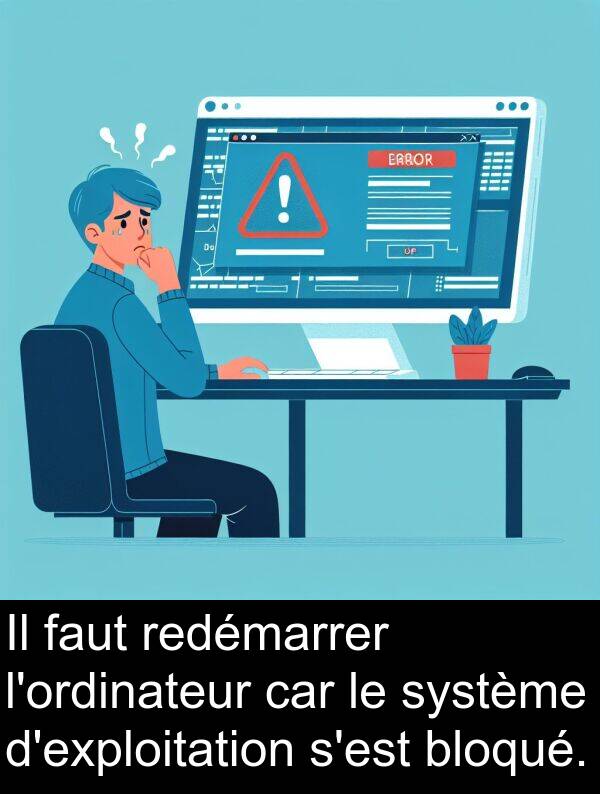redémarrer: Il faut redémarrer l'ordinateur car le système d'exploitation s'est bloqué.