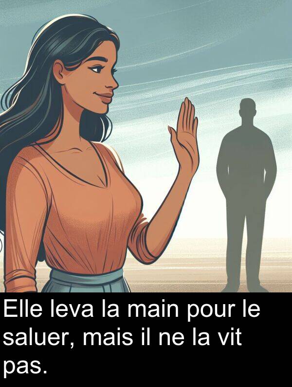 vit: Elle leva la main pour le saluer, mais il ne la vit pas.