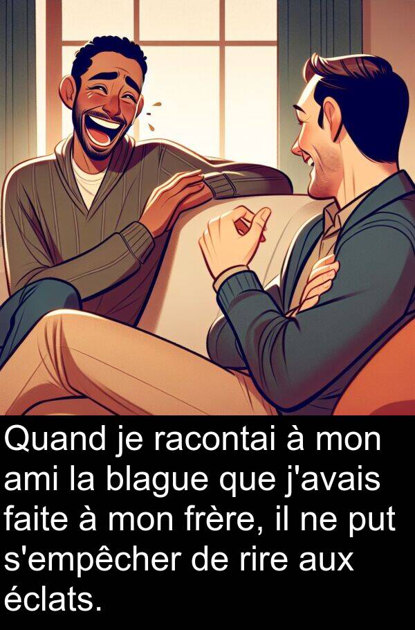 racontai: Quand je racontai à mon ami la blague que j'avais faite à mon frère, il ne put s'empêcher de rire aux éclats.