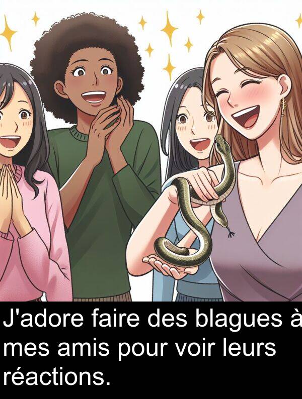 leurs: J'adore faire des blagues à mes amis pour voir leurs réactions.