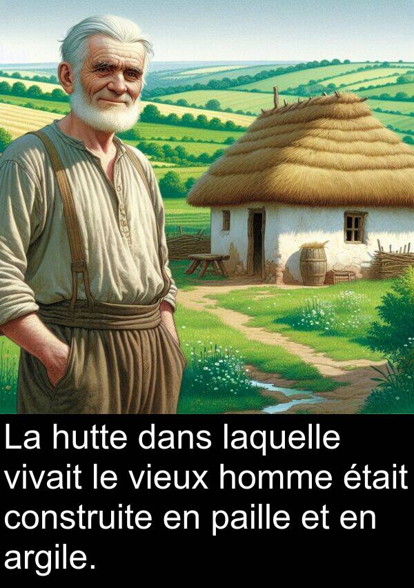 hutte: La hutte dans laquelle vivait le vieux homme était construite en paille et en argile.