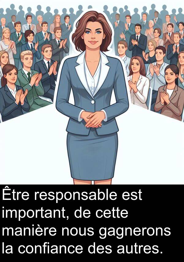 manière: Être responsable est important, de cette manière nous gagnerons la confiance des autres.