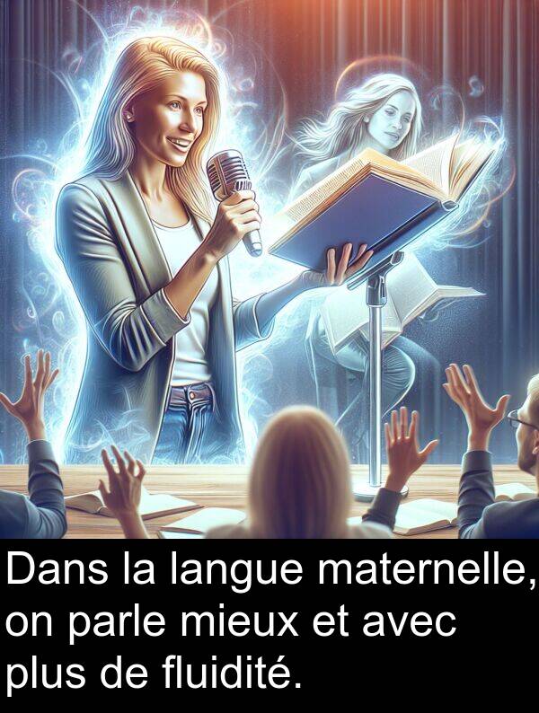fluidité: Dans la langue maternelle, on parle mieux et avec plus de fluidité.