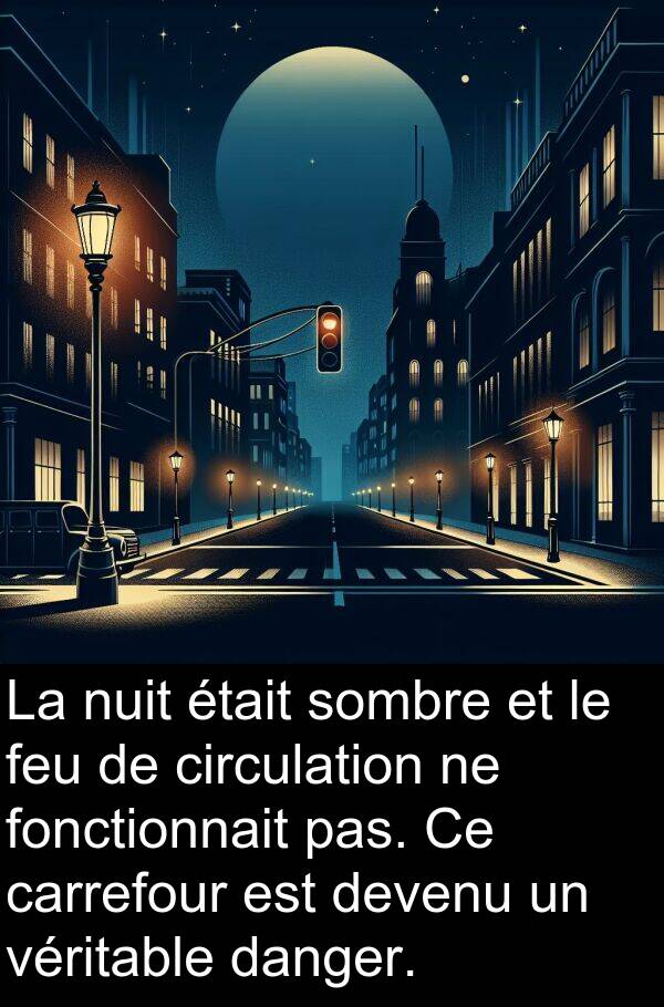 danger: La nuit était sombre et le feu de circulation ne fonctionnait pas. Ce carrefour est devenu un véritable danger.