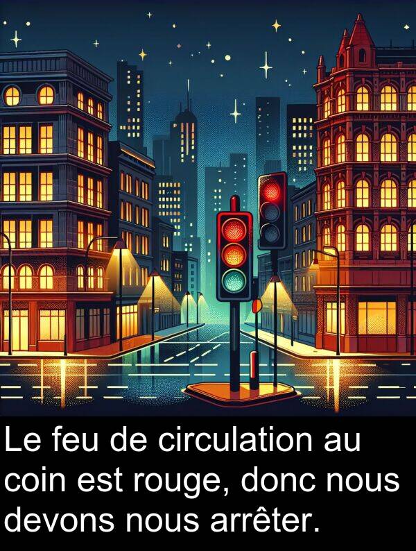 coin: Le feu de circulation au coin est rouge, donc nous devons nous arrêter.