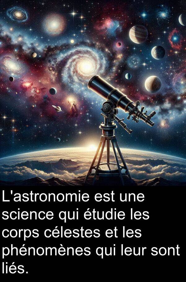 liés: L'astronomie est une science qui étudie les corps célestes et les phénomènes qui leur sont liés.