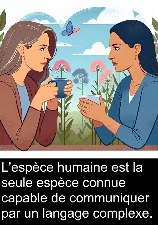 langage: L'espèce humaine est la seule espèce connue capable de communiquer par un langage complexe.