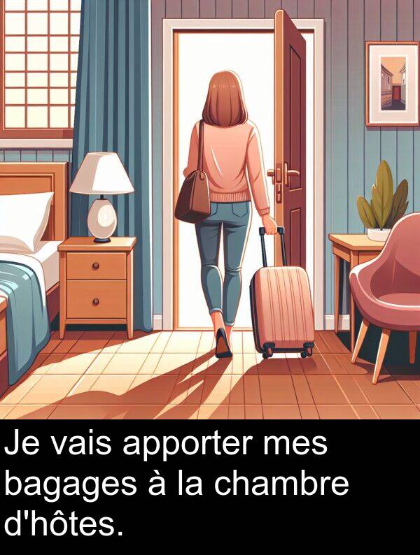 mes: Je vais apporter mes bagages à la chambre d'hôtes.