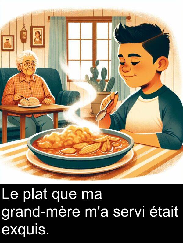 que: Le plat que ma grand-mère m'a servi était exquis.