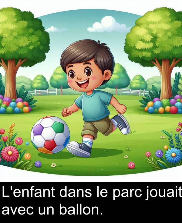 dans: L'enfant dans le parc jouait avec un ballon.