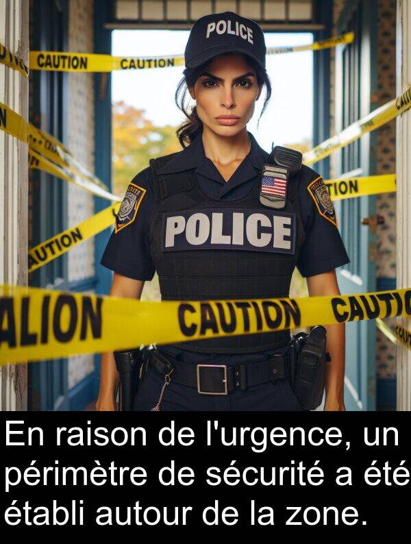 raison: En raison de l'urgence, un périmètre de sécurité a été établi autour de la zone.