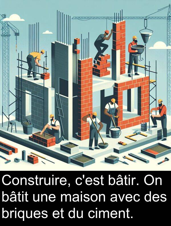 bâtir: Construire, c'est bâtir. On bâtit une maison avec des briques et du ciment.