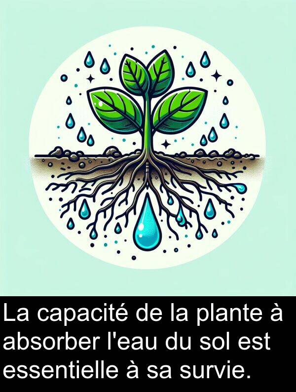 survie: La capacité de la plante à absorber l'eau du sol est essentielle à sa survie.