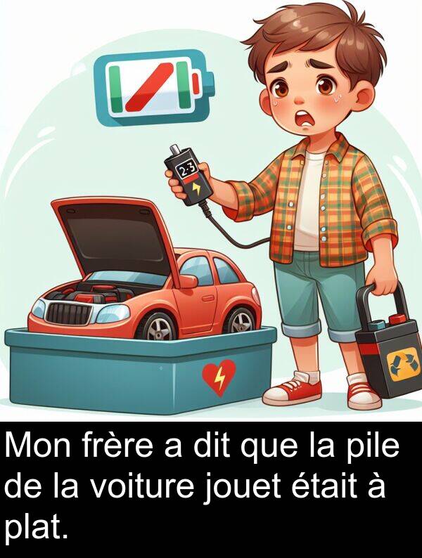 jouet: Mon frère a dit que la pile de la voiture jouet était à plat.