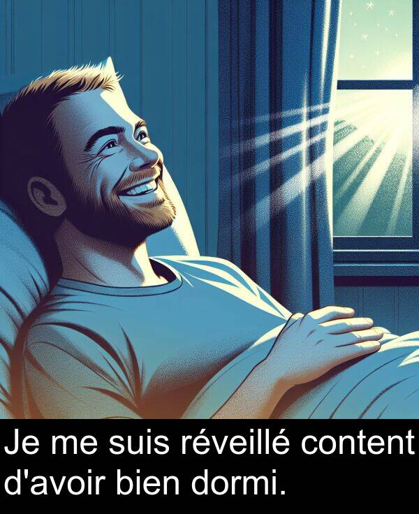 suis: Je me suis réveillé content d'avoir bien dormi.