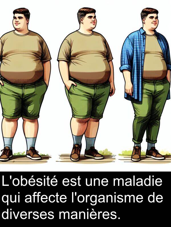 manières: L'obésité est une maladie qui affecte l'organisme de diverses manières.