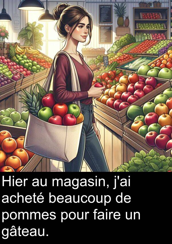 beaucoup: Hier au magasin, j'ai acheté beaucoup de pommes pour faire un gâteau.