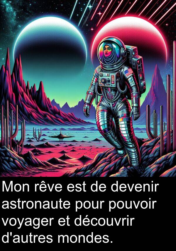 voyager: Mon rêve est de devenir astronaute pour pouvoir voyager et découvrir d'autres mondes.