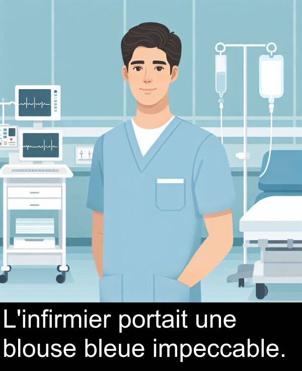 impeccable: L'infirmier portait une blouse bleue impeccable.