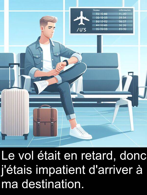 impatient: Le vol était en retard, donc j'étais impatient d'arriver à ma destination.