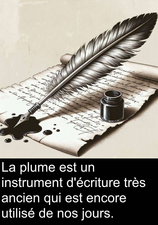jours: La plume est un instrument d'écriture très ancien qui est encore utilisé de nos jours.