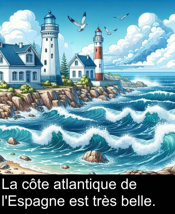 belle: La côte atlantique de l'Espagne est très belle.