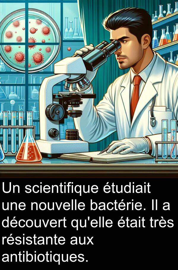 bactérie: Un scientifique étudiait une nouvelle bactérie. Il a découvert qu'elle était très résistante aux antibiotiques.