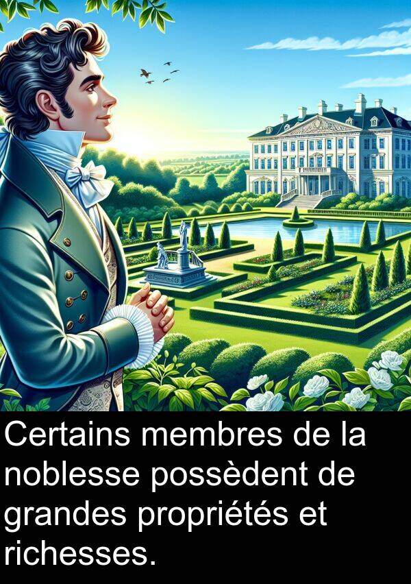 noblesse: Certains membres de la noblesse possèdent de grandes propriétés et richesses.