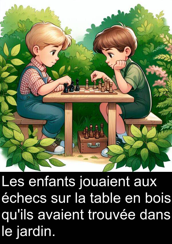 jouaient: Les enfants jouaient aux échecs sur la table en bois qu'ils avaient trouvée dans le jardin.
