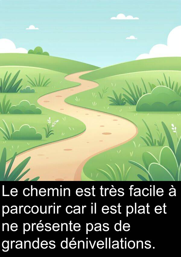 car: Le chemin est très facile à parcourir car il est plat et ne présente pas de grandes dénivellations.