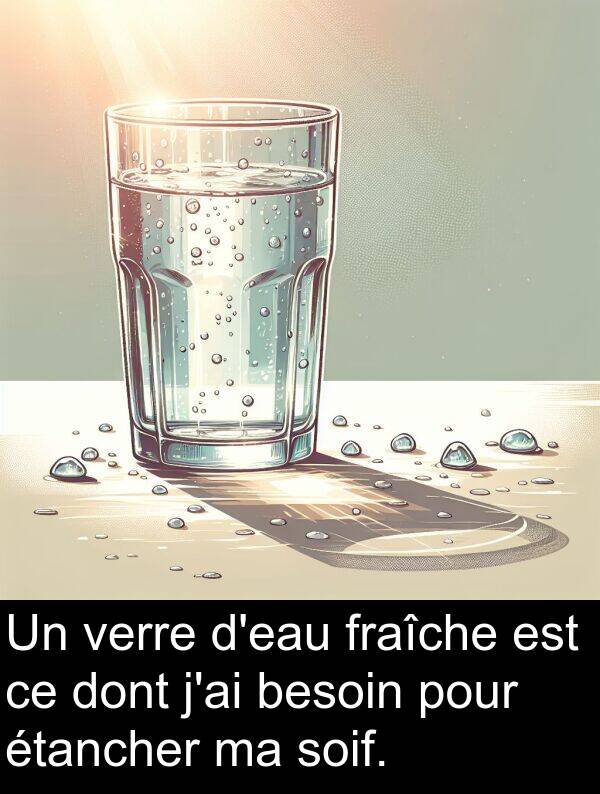 besoin: Un verre d'eau fraîche est ce dont j'ai besoin pour étancher ma soif.