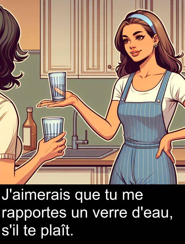 rapportes: J'aimerais que tu me rapportes un verre d'eau, s'il te plaît.