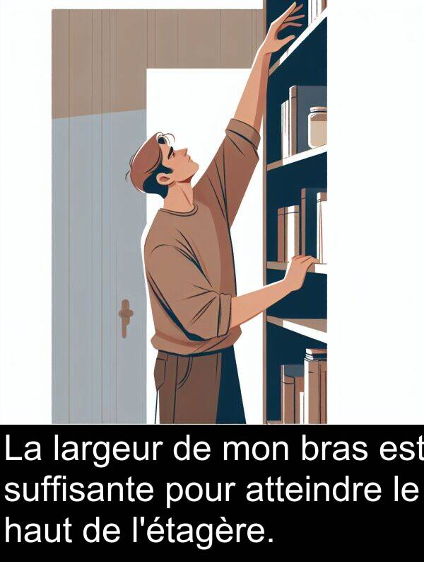 largeur: La largeur de mon bras est suffisante pour atteindre le haut de l'étagère.