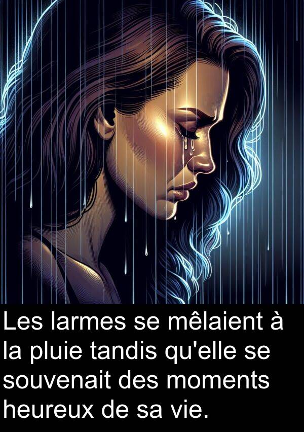 tandis: Les larmes se mêlaient à la pluie tandis qu'elle se souvenait des moments heureux de sa vie.