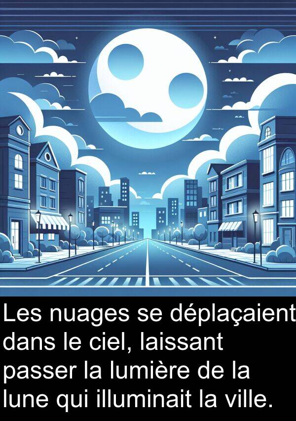 laissant: Les nuages se déplaçaient dans le ciel, laissant passer la lumière de la lune qui illuminait la ville.