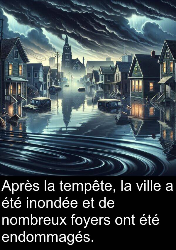 nombreux: Après la tempête, la ville a été inondée et de nombreux foyers ont été endommagés.