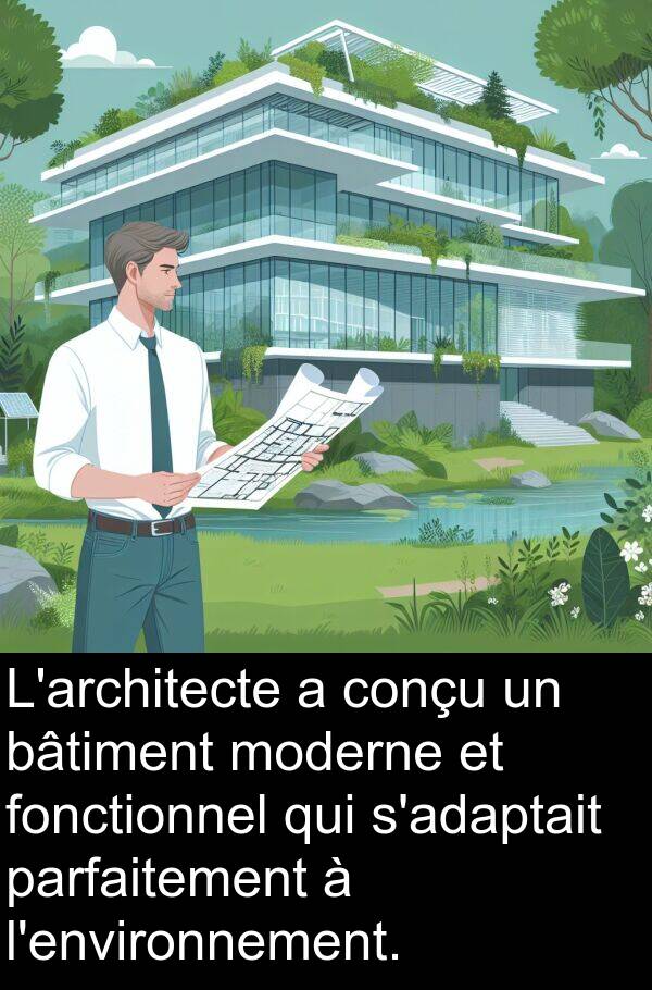 conçu: L'architecte a conçu un bâtiment moderne et fonctionnel qui s'adaptait parfaitement à l'environnement.