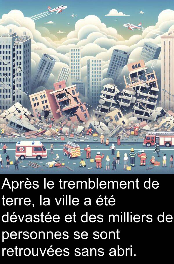 dévastée: Après le tremblement de terre, la ville a été dévastée et des milliers de personnes se sont retrouvées sans abri.